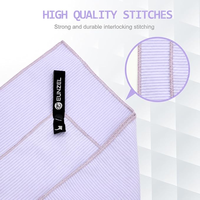 Eunzel Quick Dry Camping Towel, Microfibre Ribbed Towel Travel Towel 3 Sizes 1 Pack Fast Drying Towel Set for Camping, Beach, Gym, Sports, Yoga & Swimming Pool, Purple