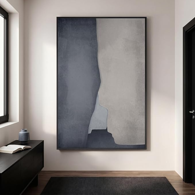 Extra Large Framed Neutral Abstract Wall Art for Living Room, 40x60 In Oversized Modern Gray and Beige Canvas Prints Paintings, Big Vertical Minimalist Pictures for Hallway Dining Bedroom Wall Decor