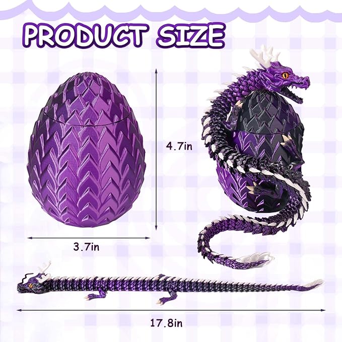 3D Printed Dragon Eggs, Glow in The Dark Fidget Toys for Kids & Adults, for Home Office Desk Decor (Purple Dragon God, Pcs, 1)