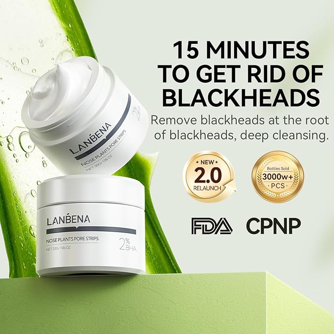 LANBENA Blackhead Remover, Nose Pore Strips for Blackheads, Black Head Remover Mask for Face, 2.0 Upgraded Deep Cleansing Peel off Mask Nose Strips Skincare for All Skin (1.06 Oz/30g+60pcs Strips)