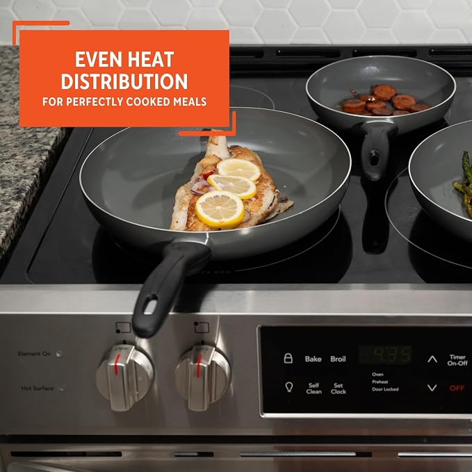 IMUSA 3 Piece 7, 9 & 11 Inch Chef Cera Aluminum Gray Ceramic Fry Pan Set | Ceramic Nonstick Coating, Cool-Touch Handles, Ideal for Sautéing and Searing, Great for Everyday Home Cooking