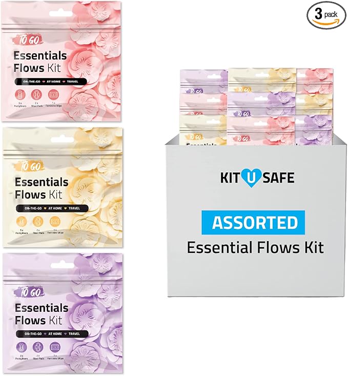 Essential Flows Period Kit - Assorted Colors with Pads, Liners & Wipes (3, Regular)