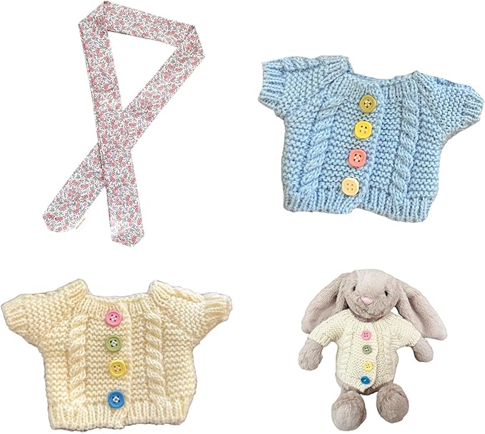 7"/18cm Clothes for Stuffed Animals Bashful Bunny Outfit - Knit Cardigans Scarf 3-Piece Set（NO Doll）