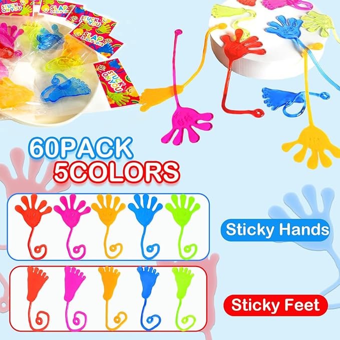 Bulk Toys Gifts for Kids Prizes (60 PCS), Halloween Large Sticky Hands & Feet Party Favors Supplies for Toddlers, Classroom Birthday Pinata Goodie Bag Stuffer Fillers Non Candy Treats for Boys Girls