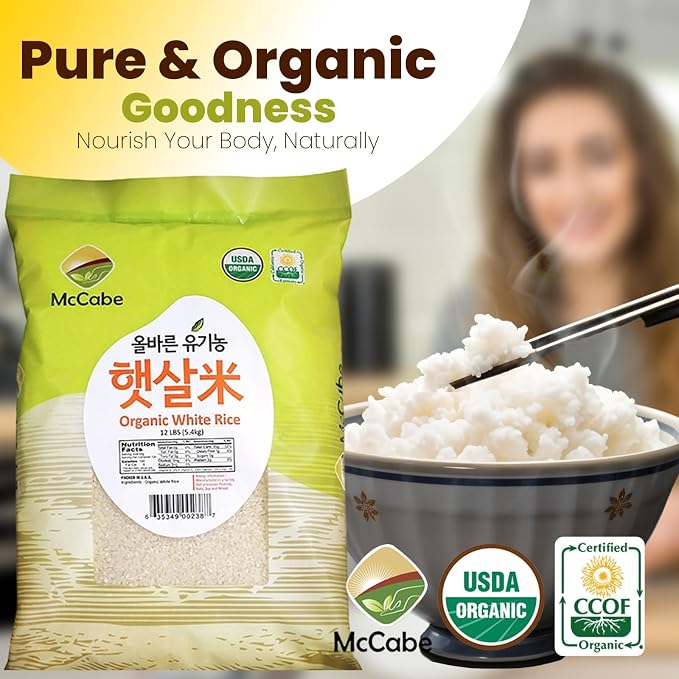 McCabe Organic White Rice - 12 Lbs Pack of 2 | Rich in Fibers & Minerals | USDA Certified and CCOF Certified | Organic Rice White | Product of USA