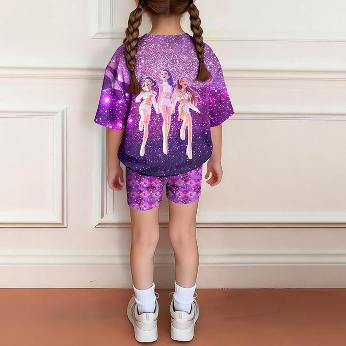 K-POP DEM0N Hunters Outfits for Girls, 2 Piece T-Shirts and Apparel Sets Birthday Gift