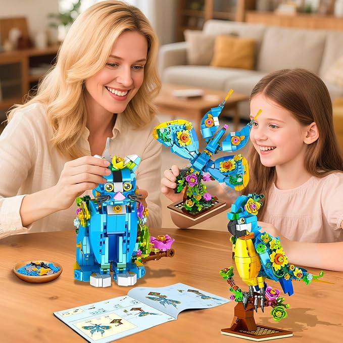 Flower Cat Building Set, 3 in 1 Floral Parrot Butterfly Animal Figure Building Toy for Home Office Art Decor, 412 PCS Building Block Gift for Adults Kids Boys Girls Ages 8 9 10 11 12+