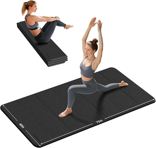 PAIDU Foldable Yoga Mat thick- 2/5" (10MM) TPE Non-Slip Design, Quick Fold，Easy Storage, 75x40 Extra Long/Wide for Indoor Yoga, Pilates and Outdoor Travel Workouts