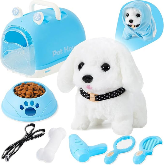 Dog Toys for Kids Girls, Walking and Barking Electronic Interactive Plush Puppy Toy Set and Pet Care Toy Set Accessories, Pretend Playset for Toddlers, Girl Role Play Gift for 3 4 5 6 Year Old