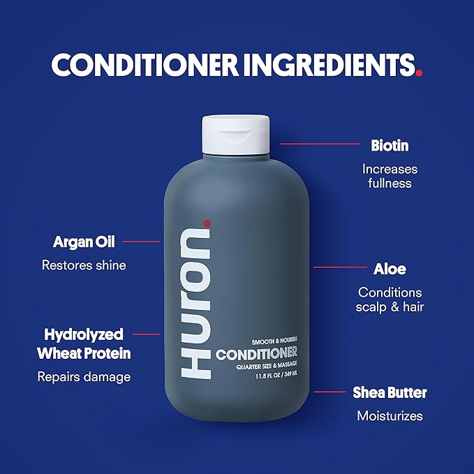 Huron Men’s Shower Kit – Shampoo, Conditioner & Body Wash with Citrus + Eucalyptus Scent, Hydrating, Phthalate Free, non-toxic Ingredients for Hair & Skin Care, 12 fl oz (Pack of 3)
