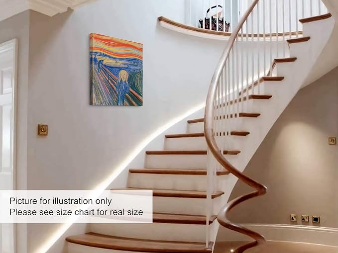 Niwo ART - The Scream, World's Most Famous Paintings Series, Canvas Wall Art Home Decor, Gallery Wrapped, Stretched, Framed Ready to Hang (20"x16"x3/4")