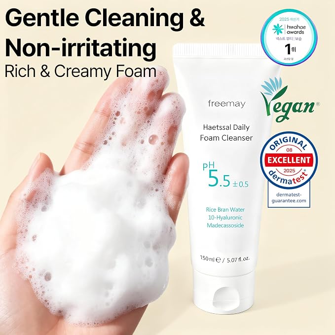 freemay Rice Water Foaming Cleanser – Hydrating Daily Face Wash, 5.07 fl oz | pH-Balanced, Non-Stripping, Korean Skincare, Hyaluronic Acid & Cica