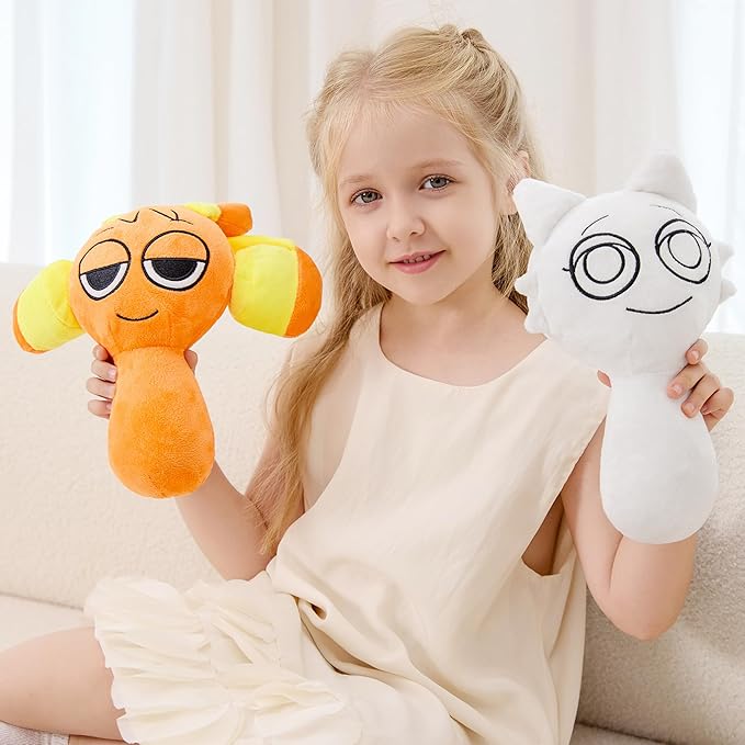 XYG® Sprunky Game Plush, Sprunky Toys Plush, 2PCS Sprunky Soft Stuffed Animal Pillow Doll Horror Figure Plushies Game Birthday for Fans Kids Adult (11" White & Orange)