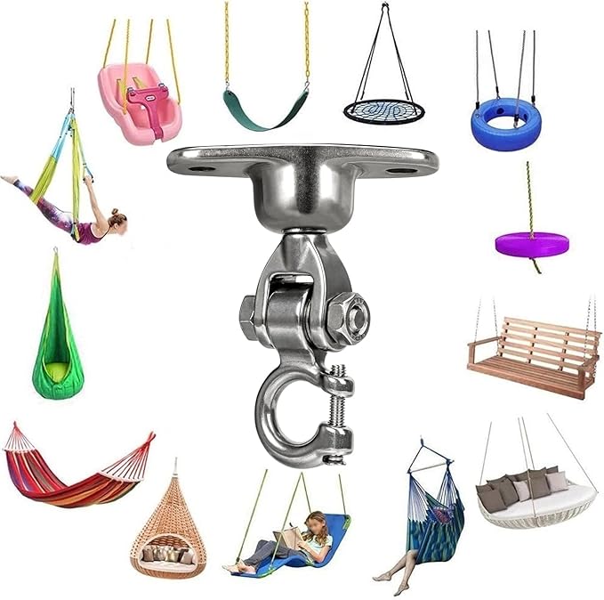 Heavy Duty 304 Stainless Steel Swing Hanger with Silent Ball Bearing, 360° Rotation & 180° Swing, 600 lbs Capacity, for Playground, Swing Set, Hammock, Yoga, Punching Bag