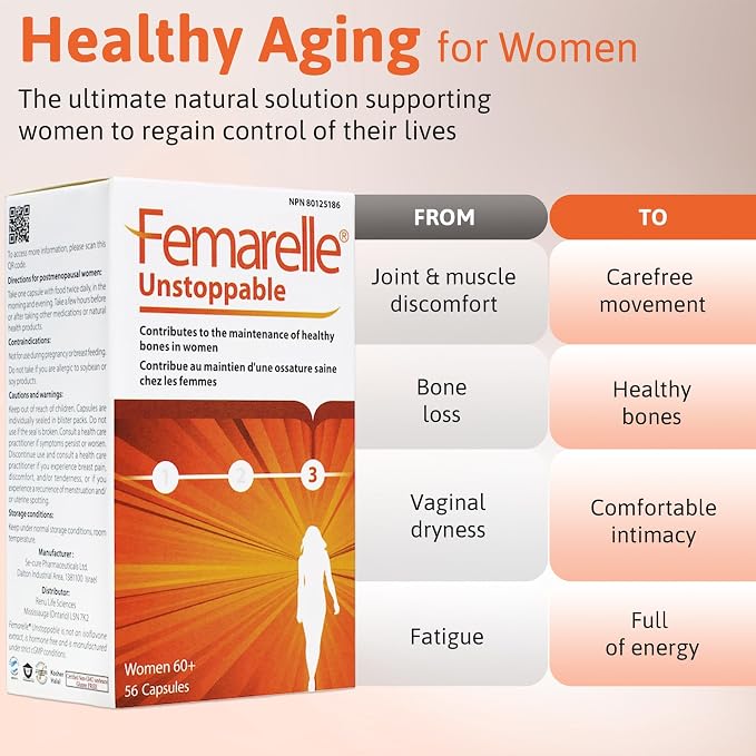 Femarelle® Unstoppable –Dietary Supplement for Women – Supporting Bone, Muscles and Joints & Vaginal Health – 56 Capsules – Non-Hormonal – Clinically Studied