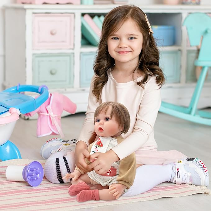 DC-BEAUTIFUL 12 Pcs Doll Clothes Set Fit 22 Inch Reborn Baby Dolls, 4 Complete Set Outfits Accessories Includes Rompers Headband Socks Bib Hat and Toy Bear for Girls Birthday