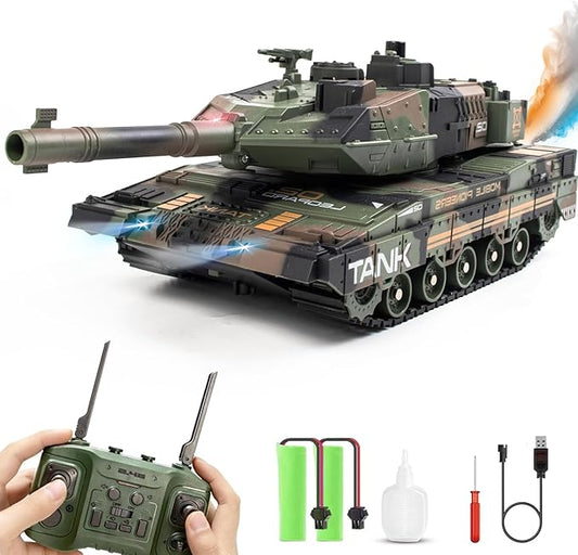 RC Tank That Shoots for Kids - 2.4Ghz Remote Control Army Tank Toys with Auto Demo Sound Light Smoke - 13 Channel Military Vehicles Model Gift for Adults Boys Age 6-8 9-12, Army Beige, Army Green