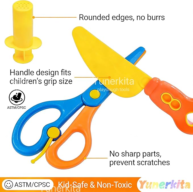 9PCS Dough Tools Set, Kids ABS Clay Molds Kit with Roller, Scissors & Cutters – Non-Toxic ASTM Certified, Toys for Toddlers Boys Girls Ages 3-8,No Clay Included