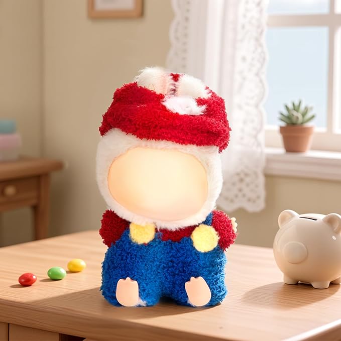 17cm Handmade Doll Clothes Outfit Set,Dolls Keychain Accessories for Kawaii Clothing Set with Details Outfit Accessories, Red T-Shirt + Blue Overalls + Red Hat,3-Piece Set (NO Doll)