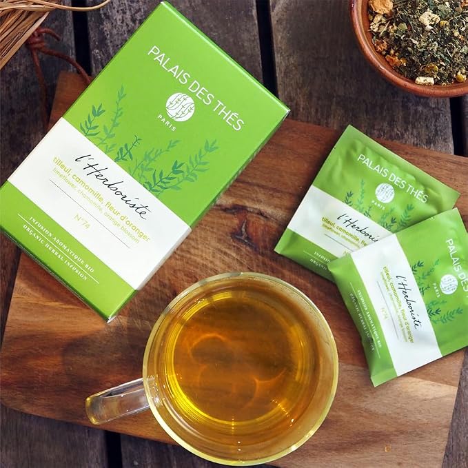 Palais des Thés Caffeine-Free Tea - L'Herboriste N∞74 Organic Calming Herbal Blend with Limeflower, Chamomile & Orange Blossom - Premium Tea Bags, Serves 20 Cups