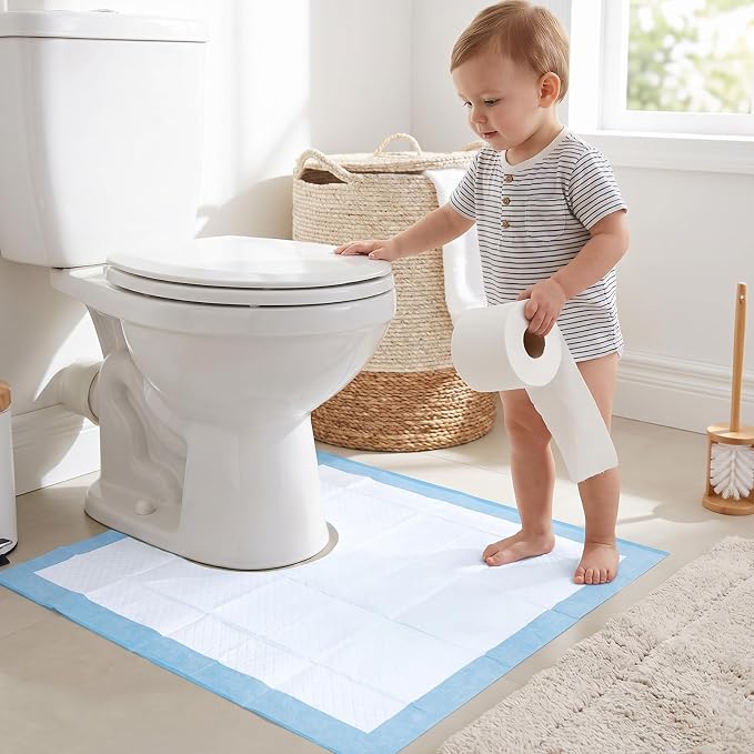 25 Pack Disposable Toilet Mats,Absorbent Toilets Floor Protector from Urine,U-Shape Disposable Toilet Training Rug,Waterproof Toilets Commode Mat for Children Adult
