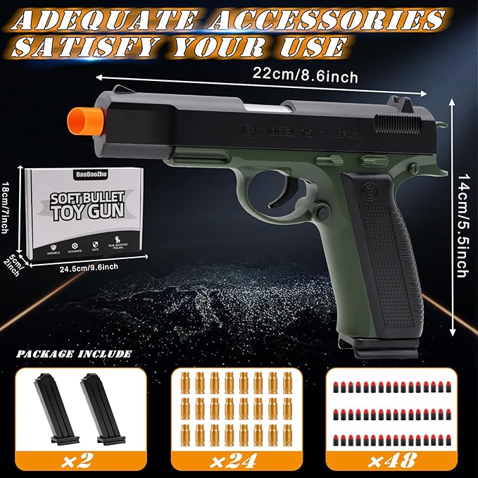 Toy Pistol Guns Toys for 8 9 10 11 12 13+ Year Old Boys Kids, Sports & Outdoor Toys Gun with Soft Bullet & Shell Ejecting, Green Fidget Toy Guns for Boys 8-12, Kids Gifts for Birthday