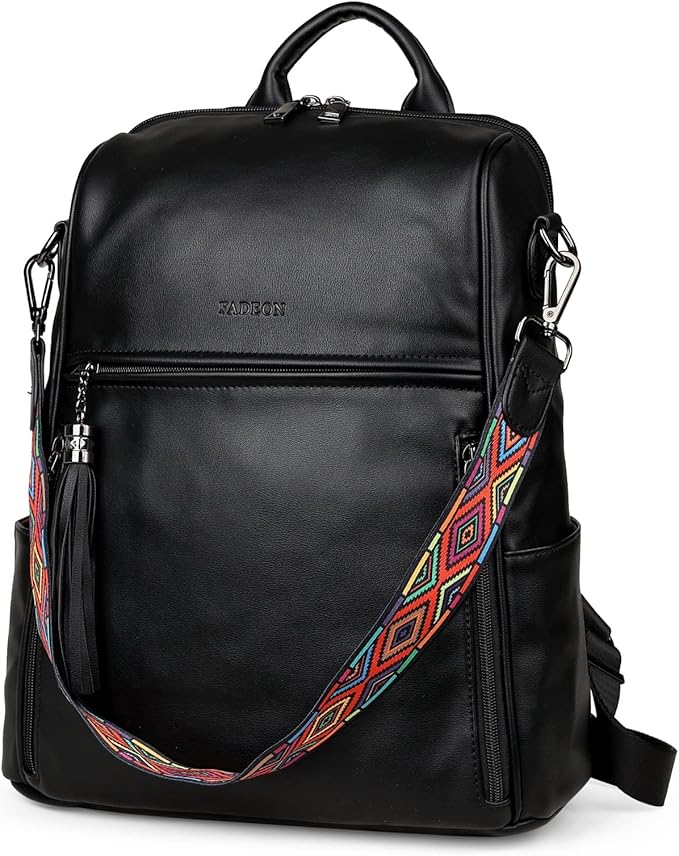 FADEON Leather Backpack Purse for Women Designer Travel Backpack Purses PU Fashion Ladies Shoulder Bag with Tassel