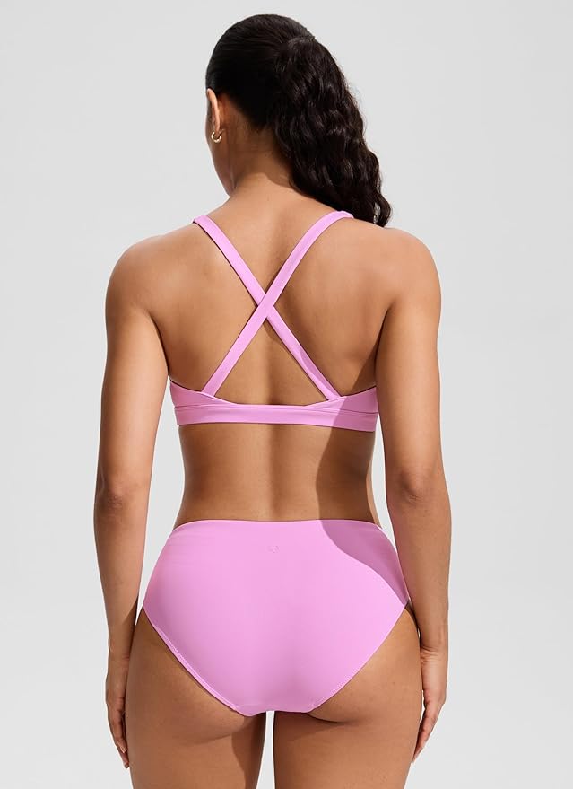 CRZ YOGA Twist Front Cut Out Bikini Tops for Women - Padded V Neck Spaghetti Strap Criss Cross Swim Bathing Suit Bra