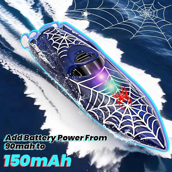 Mini Remote Control Boat RC Boat 2.4Ghz 360 Rotating LED Lights bulit-in Rechargeable Battery Swimming Pool BathtubToys Remote Control Boats for Kids 8-12 Years Birthday Gift Spider