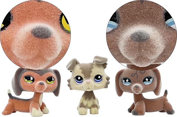 3pcs/Set Custom Flocked Pet Shop Toys Short Hair Cat Kitten Collie Great Dane Cocker Spaniel Dachshund Puppy Dog OOAK Compatible with LPS (#675 and 2210 and 640)