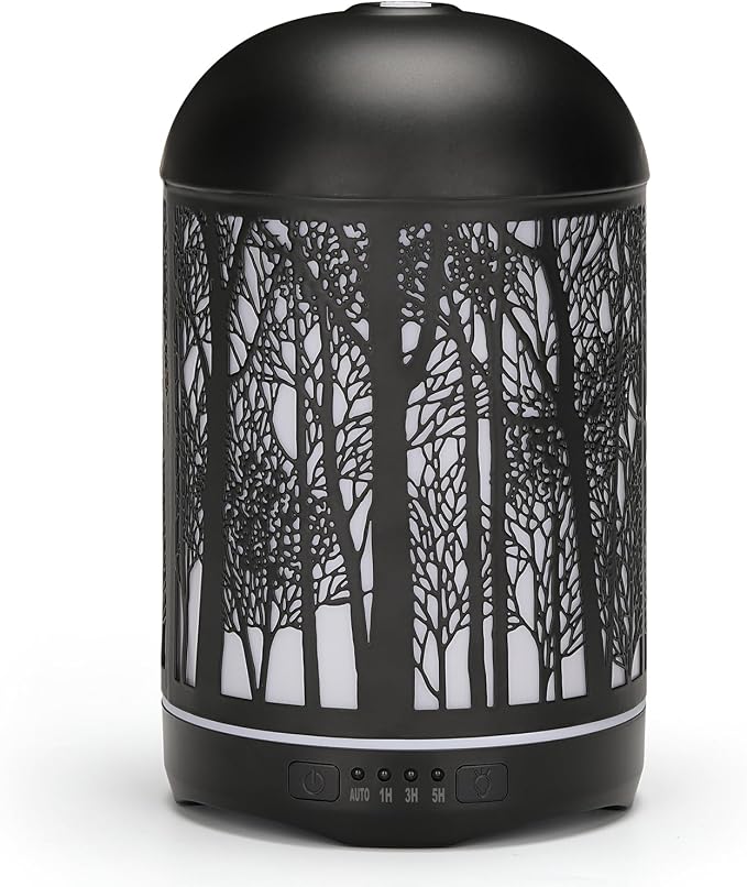 250ML Essential Oil Aromatherapy Diffuser for Home Bedroom Office Metal Hollow Decorative Room Ultrasonic Air Scent Mist Aroma Diffuser -Black