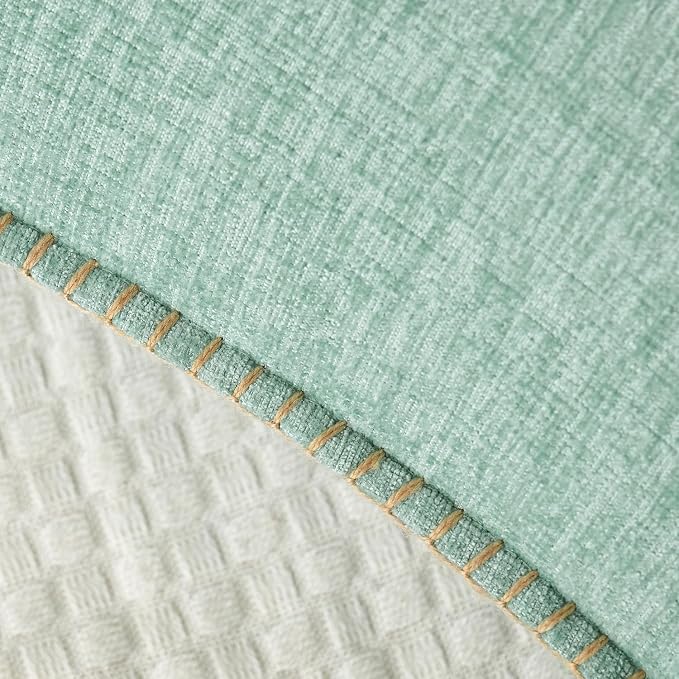 MIULEE Decorative Lumbar Throw Pillow Covers 12x20 Inch Aqua Green 2 Pack | Farmhouse Pillow Covers with Stitched Edge, Soft Chenille Cushion Cases, for Couch Sofa Bed Living Room Home Decor