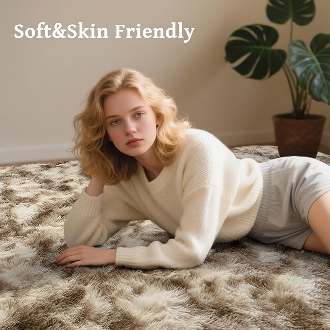 4x6 Area Rugs for Bedroom, Khaki Plush Fluffy Shaggy Living Room Rugs Non-Slip, Ultra Soft Carpet for Nursery Kids PlayRoom Dorm Office Indoor