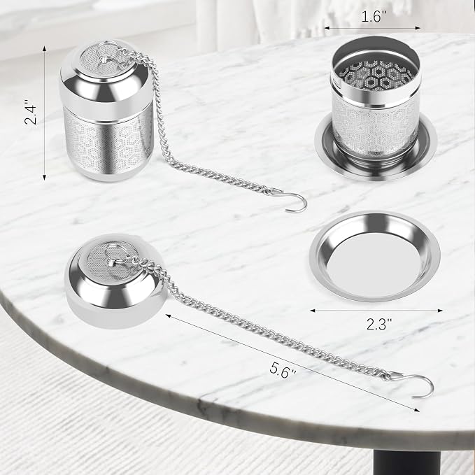 Tea Infuser for Loose Leaf Tea, Extra Fine Mesh Tea Strainers, 304 Stainless Steel & Updated Slim Threaded Lid, Loose Leaf Tea Steeper for Brew Tea, Spices, Rooibos, 2 Pcs, Small, Sliver