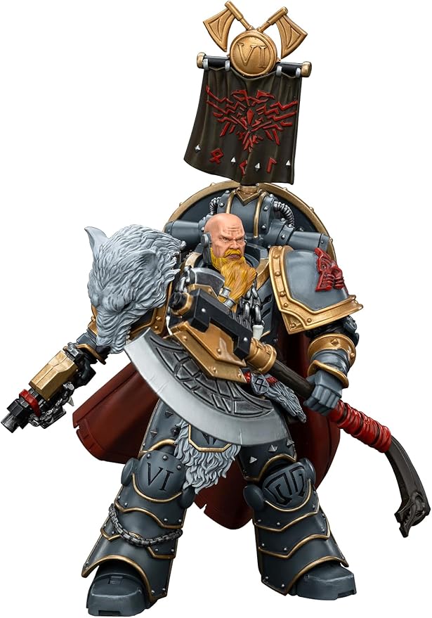 JOYTOY Warhammer 40K 1/18 Action Figures, Space Wolves Legion Praetor with Power Axe and Combat Shield Pistol for Collectors & Decor, Ideal Gift for Christmas, Character Figure - JT-00133