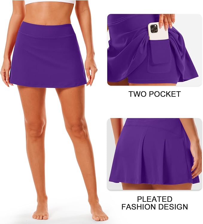 Stelle Women Tennis Skirt High Waisted Athletic Golf Skorts with Pockets | Tummy Control, Built-In Shorts, Deep Pockets, Pleated, Breathable, Lightweight, Tennis, Golf, Pickleball, Running, Workout