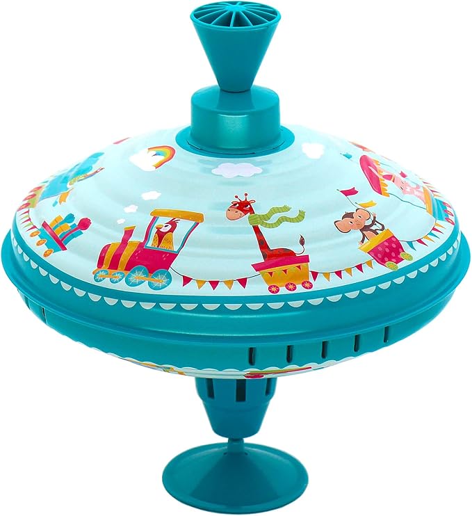 Humming Top Tin Spinning Top for Baby 18 Months and up, Classic Retro Toys for Toddler, Pump Spinner with Base, Parade Fun 7.9” Large Size