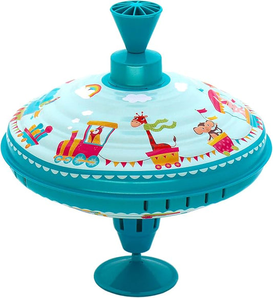 Humming Top Tin Spinning Top for Baby 18 Months and up, Classic Retro Toys for Toddler, Pump Spinner with Base, Parade Fun 7.9” Large Size