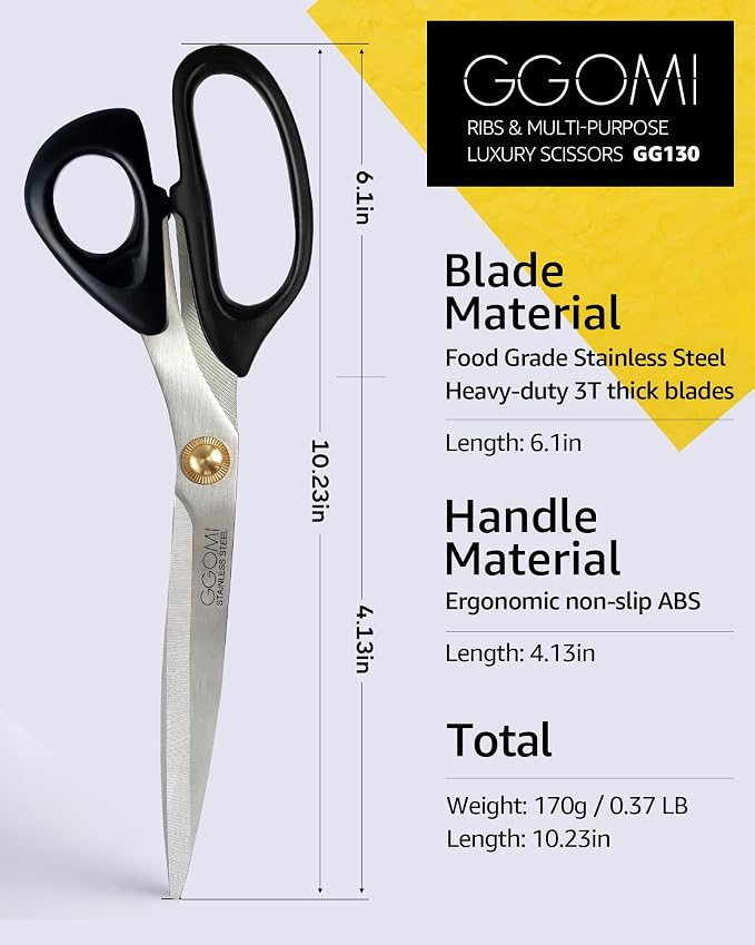 3T Stainless Blade Kitchen Scissors - 10.23in x 1Pack | Korean Barbecue Kalbi Rib Chicken Meat Cutting | Sharp Heavy Duty Multipurpose Kitchen Shears for Cutting Dishwasher Safe (GG130, Black)