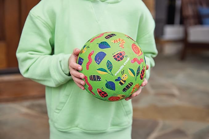 Crocodile Creek Playground Ball - Durable Rubber Ball for Kids Ages 3 and Up - Bouncy Inflatable Ball for Kickball, Indoor Games, and Outdoor Sports - PVC-Free - Garden Friends - 7-inch Diameter