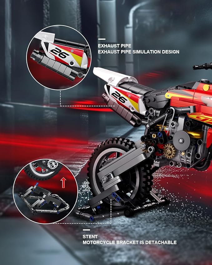 dOvOb Motorcycle YZ450 Model Building Blocks Set, 735 Pieces Bricks, MOC Racing Motorbike Toys as Gift for Kids or Adult