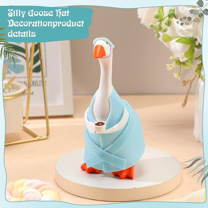 Soulchen 7" Desk Goose Tired Granny Mamma Robe Self Care Outfit Mini Desk Geese Cute Costume for Geese Figurine Desktop(Blue)