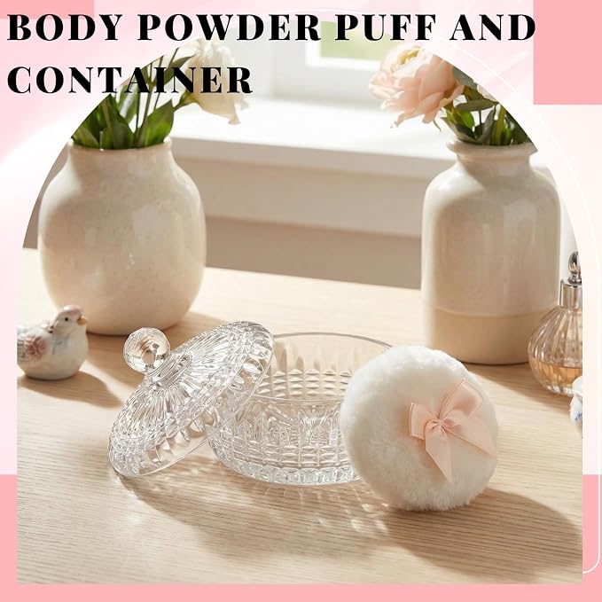 Tioncy 3 Pcs Large Body Powder Puff and Container Valentine's Day gift Powder Container with Puff Crystal Case Soft Washable Reusable Velour Face Body Glitter Wet Dry Makeup(Starry Sky,Clear)