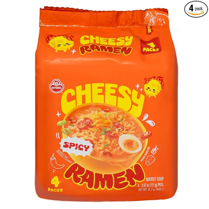 Cheesy Ramen – Spicy Cheddar Soup Ramen | Bold, Cheesy Heat, Korean-Style Spice | 3.92 oz (Pack of 4)