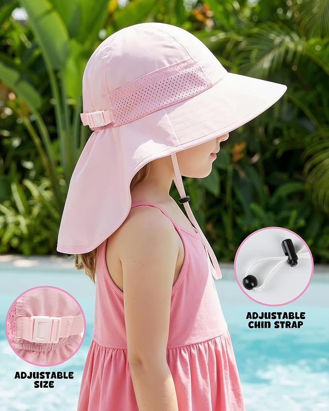 Toddler Baby Sun Hat Kids Summer Beach Essentials Adjustable Beach Hats with Bucket Wide Brim for Boys Girls Age 0-14 Years