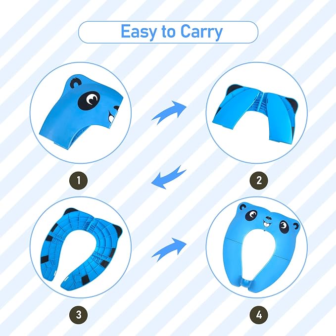 Foldable Toilet Seat Toddler, Portable Toilet Training Seat for Kids, Travel Toddler Toilet Seat in ABS Material with 8 Anti Slip Silicon Pads and 1 Carry Bag, Blue Panda