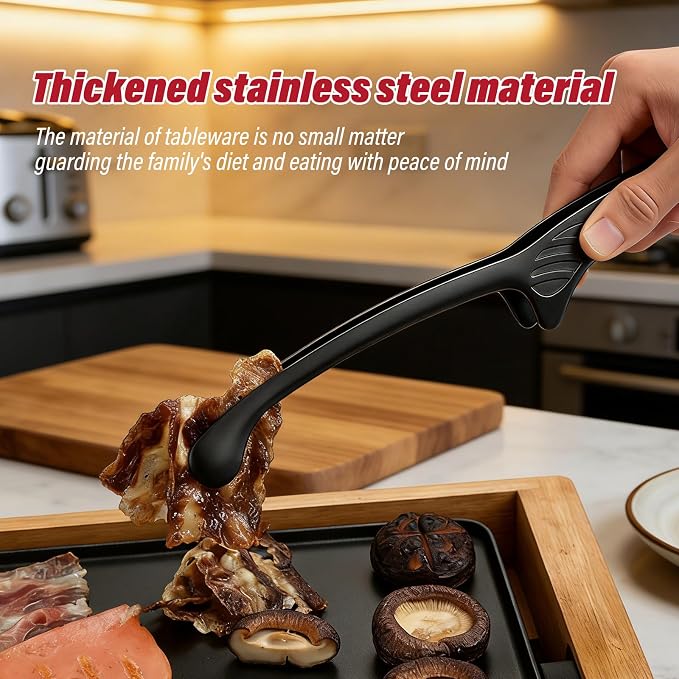 5 Pcs BBQ Tongs for Korea & Japanese Baebeque, Stainless Steel Grill Tongs Bbq Tong Self Standing Grilling Stencils(5 Pcs Black Rounds Tips)