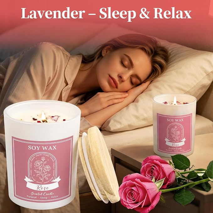 Scented Candle, Candles for Home Scented, 5.2 oz Soy Candles for Aromatherapy, Natural Hand-Poured, Relaxing Rose Scent, Gift for Women Mom (Rose)