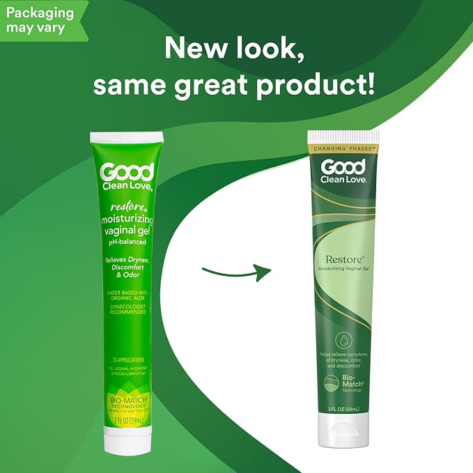 Good Clean Love Restore Moisturizing Vaginal Gel, pH-Balanced Vaginal Moisturizer, Water-Based Feminine Care with Aloe Vera & Lactic Acid, Reduces Dryness, Discomfort & Odor for Women, 2 Oz (2-Pack)