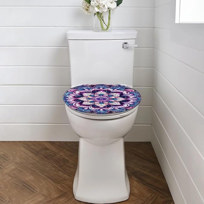 Purple Hippie Lotus Toilet Seat Covers with Elastic Bottom for Bathroom Hippie Lotus Toilet Seat Cushion Cover Bathroom Dust Cover Universal for Most Toilet Bowl Lids